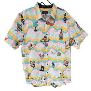 Baja Llama XL Mens Short Sleeve Button-Up Shirt With Vibrant Fiesta Print